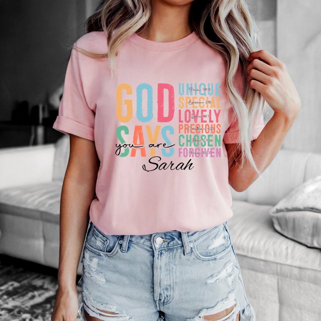 Camiseta Personalizada Cristã | Versículo Bíblico (God says You are personalized Christian Shirt. )