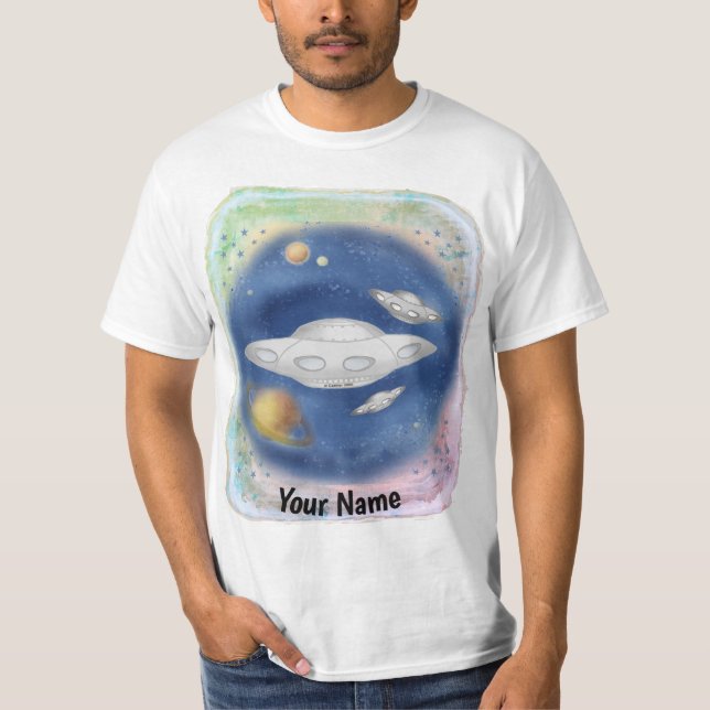 Camiseta Personalizada da Espaçonave Alien Cinza (Frente)