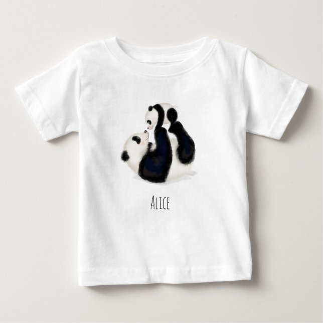 Camiseta personalizada de bebê Panda e filhote (Frente)