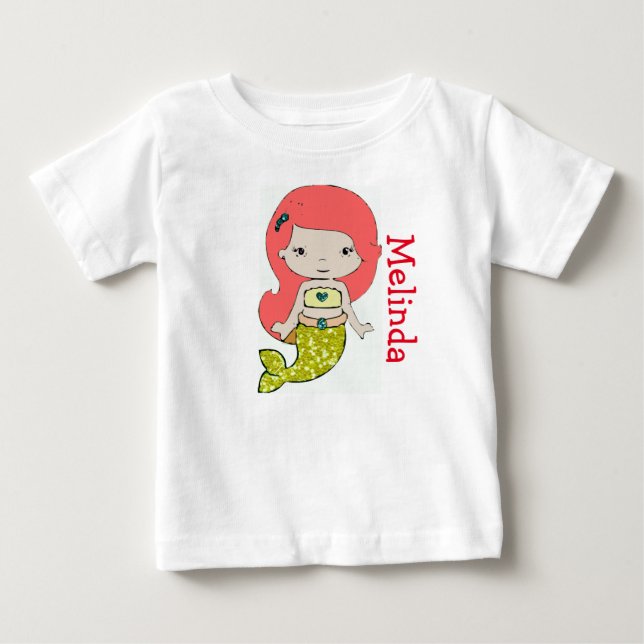 Camiseta Personalizada de Bebê Sereia de Uma Peça (Frente)