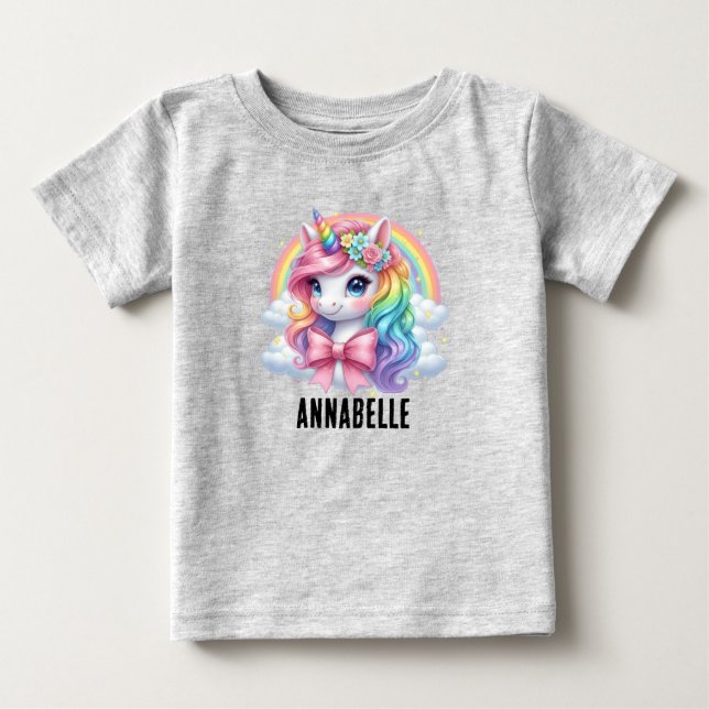 Camiseta Personalizada de Bebê Unicórnio Arco-Íris (Frente)