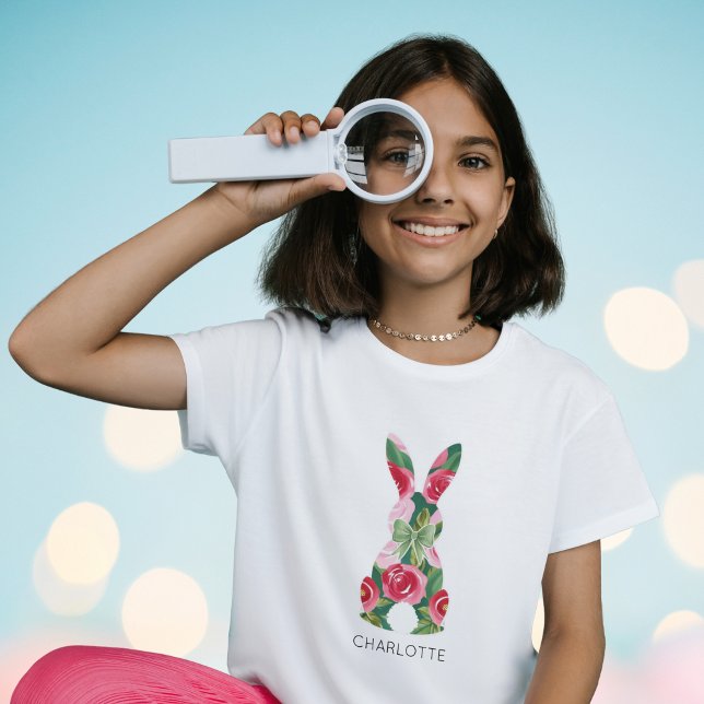 Camiseta Personalizada de Coelhinho da Páscoa para (Custom Girls' Easter Bunny T-Shirt)