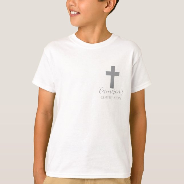 Camiseta personalizada de comunhão cruz meninos (Frente)