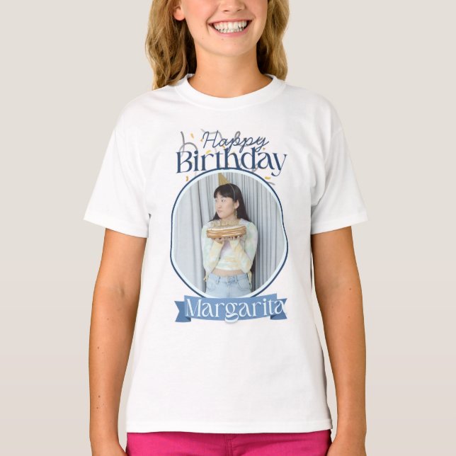 Camiseta Personalizada de Feliz Aniversário com Fo (Frente)