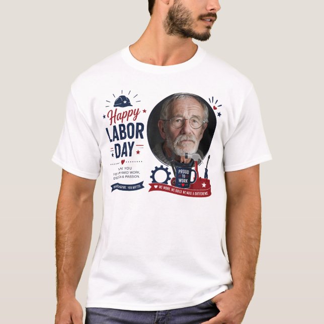 Camiseta Personalizada de Foto do Dia do Trabalhad (Frente)