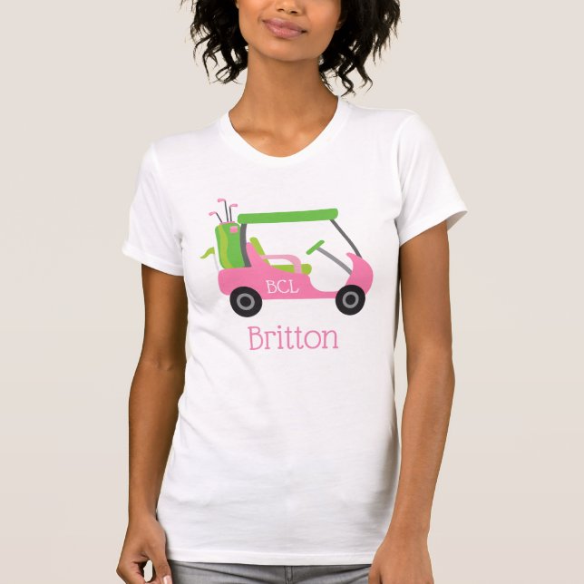 Camiseta Personalizada de Golfe Rosa e Verde (Frente)