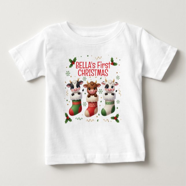 Camiseta Personalizada de Natal da Primeira Vaca d (Frente)