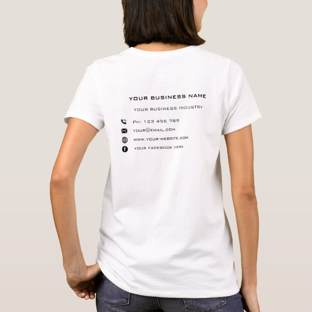 Camiseta personalizada de negócios com informações (Verso)