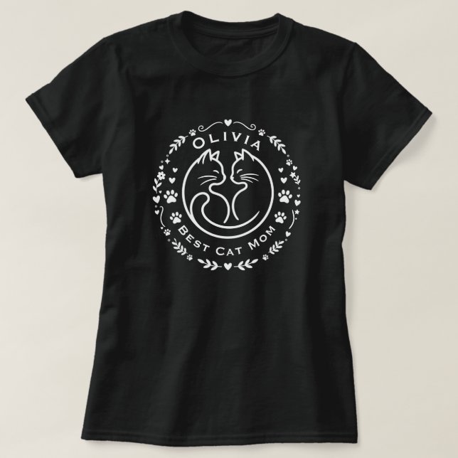 Camiseta Personalizada Melhor Mãe de Gato Nome (Frente do Design)