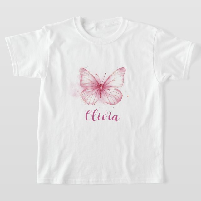 Camiseta Personalizada Meninas Borboleta Rosa Fofa (Postura )