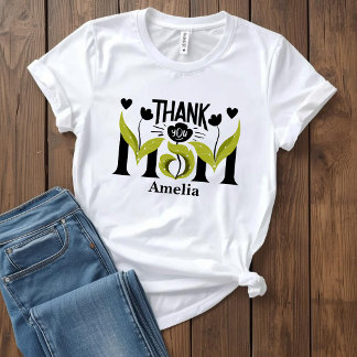 Camiseta Personalizada 'Obrigado Mãe' com Flores