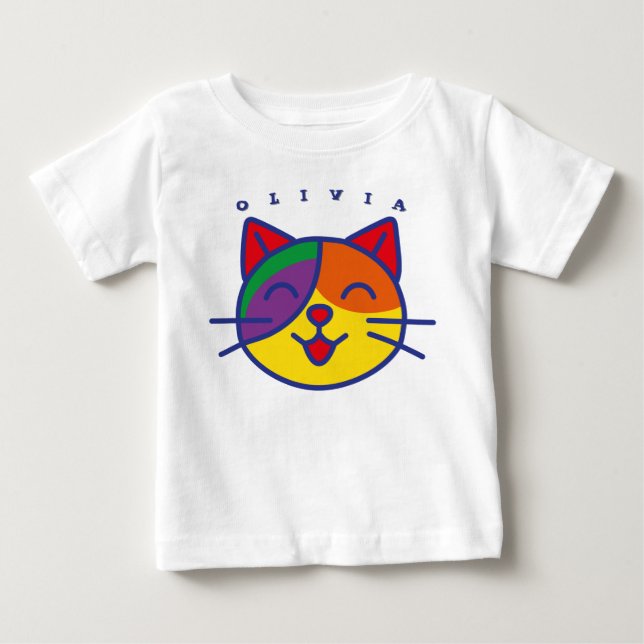 Camiseta personalizada para niños y niñas - Diseño de Gato  (Frente)