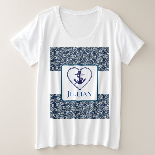 Camiseta Personalizada Plus Size Azul Marinho Flor (Frente do Design)