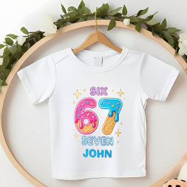 Camiseta Personalizado 6 7 Aniversário Infantil Doce Donut 