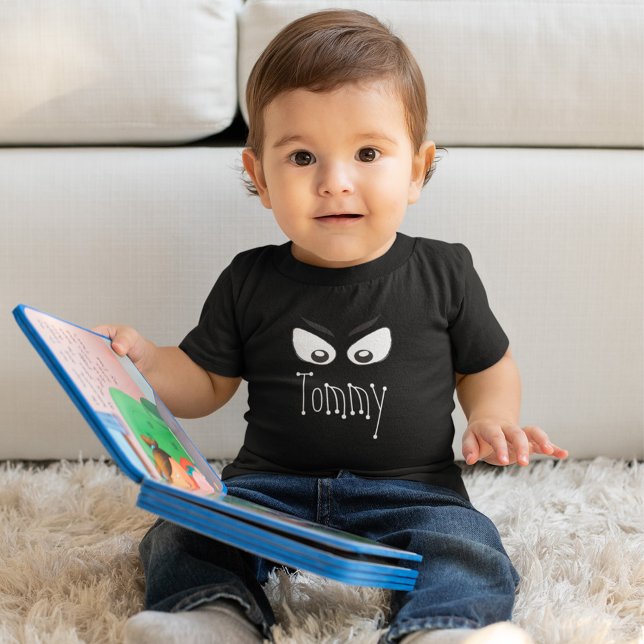 Camiseta Personalizado do Dia das Bruxas do Fantasma Negro  (Halloween spooky ghost eyes custom baby t shirt.)