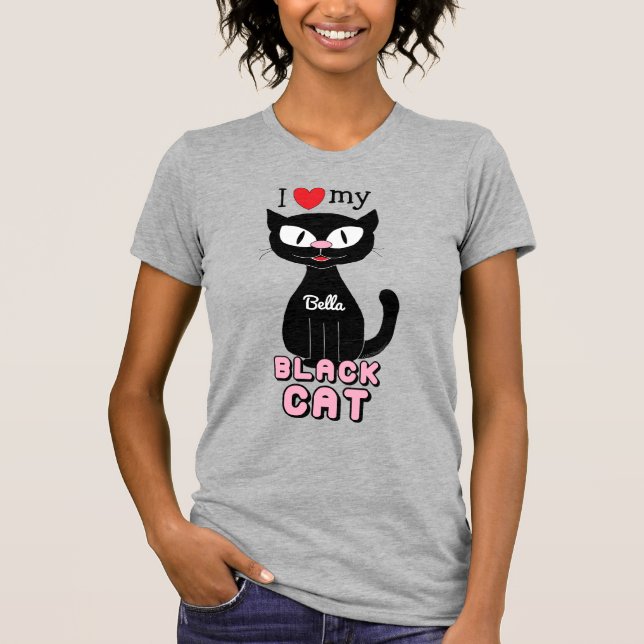 Camiseta Personalizado Eu Adoro Meu Gato Negro (Frente)