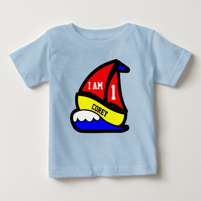 Camiseta Personalizado "eu sou 1" com o barco navegado (Frente)