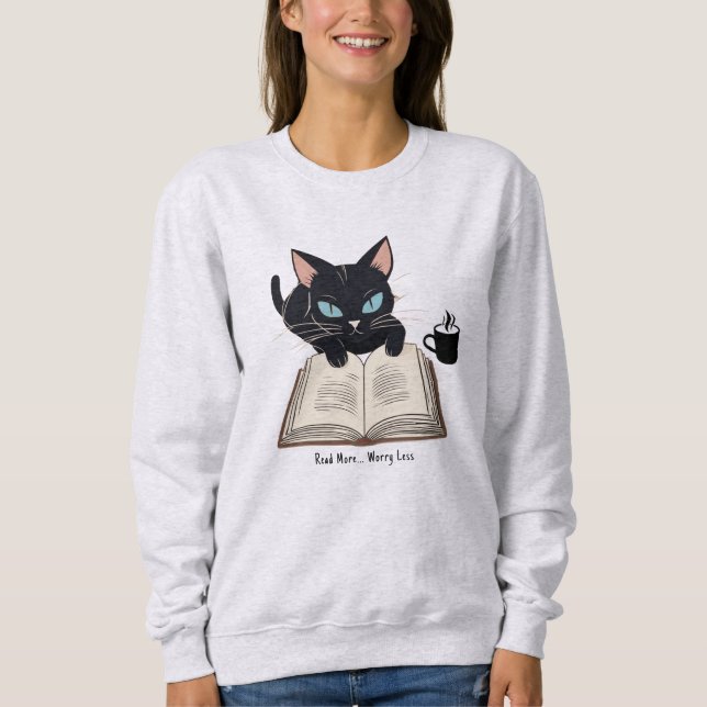 Camiseta Personalizado Leia Mais Preocupante, Gato Divertid (Frente)