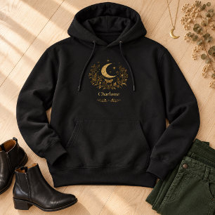 Camiseta Personalizado Lua Dourada Mariposa Botânica Witchy