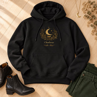 Camiseta Personalizado Lua Dourada Mariposa Botânica Witchy