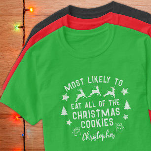 Camiseta Personalizado mais propenso a comer o Natal dos co