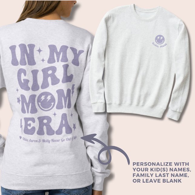 Camiseta Personalizado Na Minha Menina, Mãe Era, Camisola R (Personalized In My Girl Mom Era Sweatshirt Purple Crewneck for Mom)