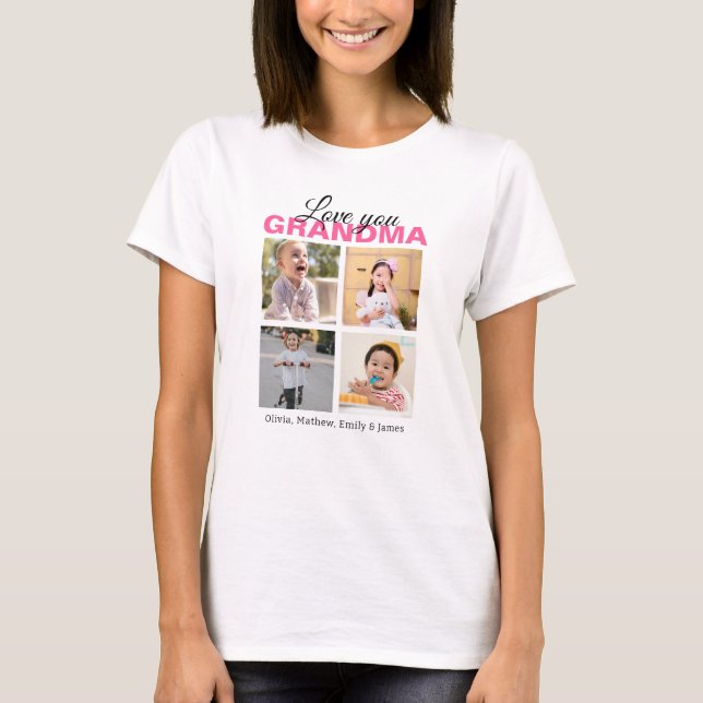 Camiseta Personalizado Te Amo Vovó 4 Colagem Fotográfica (Frente)