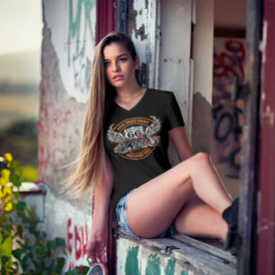 Camiseta Personalizar Asas de Moto Antiga Rota 66 Mulheres