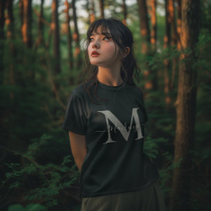 Camiseta Personalizar Inicial de Monograma Nome Feminino Es