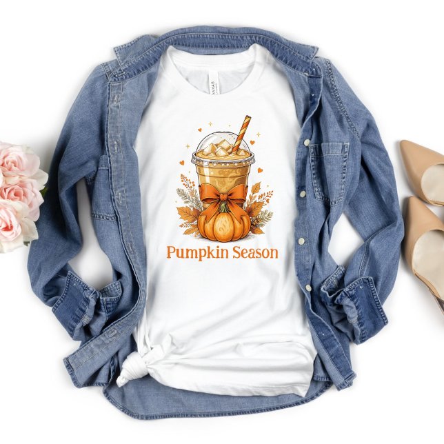 Camiseta Personalizar Latão de Café Fechado de Bompkin de o (Pumpkin Spice Latte Fall Autumn Personalized T-shirt Orange Coquette Bow)