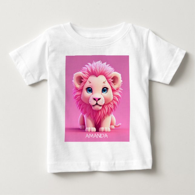 Camiseta Personalizar Leão Bebê Rosa (Frente)