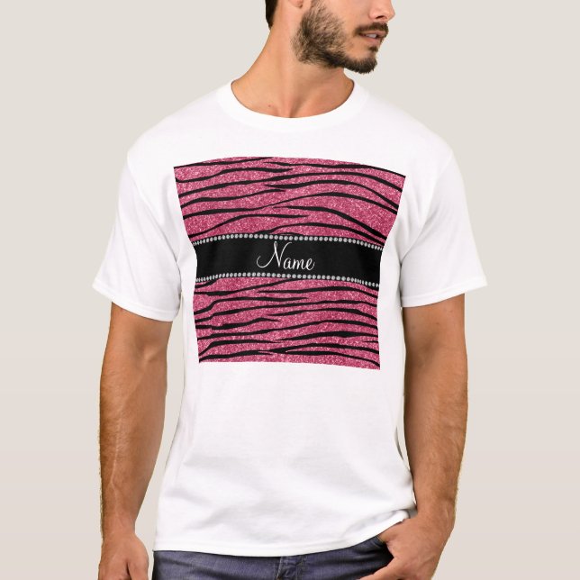 Camiseta Personalizar listras de zebra cor-de-rosa (Frente)