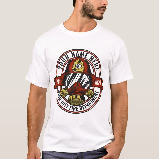 Camiseta Personalizar Máscara de Capacete de Bombeiro NAME  (Frente)