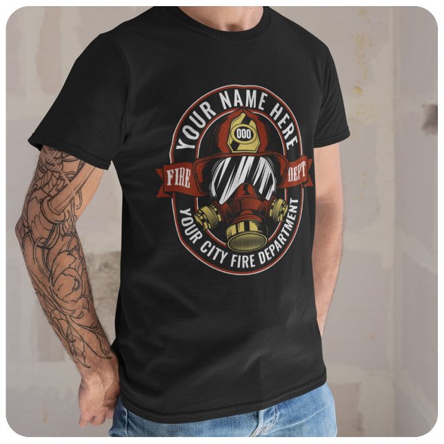 Camiseta Personalizar Máscara de Capacete de Bombeiro NAME  (Criador carregado)