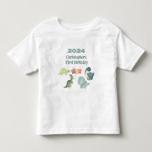 Camiseta Personalizar Nome Ano Primeiro Aniversário Dino Fo