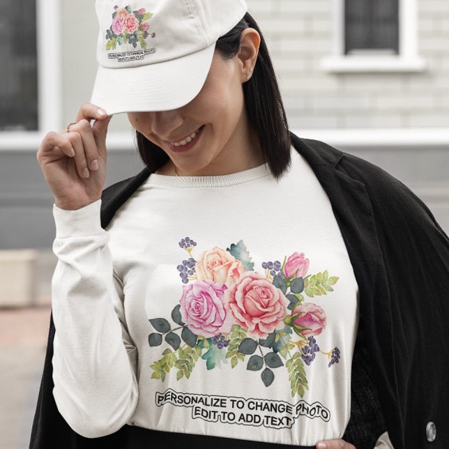 Camiseta Personalizar o Floral das Mulheres Trabalho de art (Custom Personalize Photo Artwork Women's Floral T-Shirt)