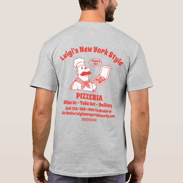 Camiseta Personalizar o Restaurante de Pizza com Gráfico De (Verso)