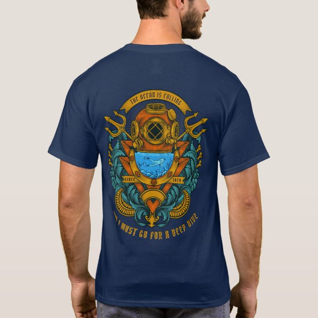 Camiseta Personalizar Poseidon de mergulhador Scuba Vintage (Verso)