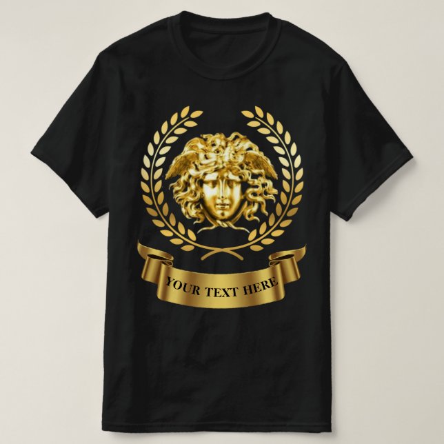 Camiseta Personalizável da Medusa Dourada (Frente do Design)