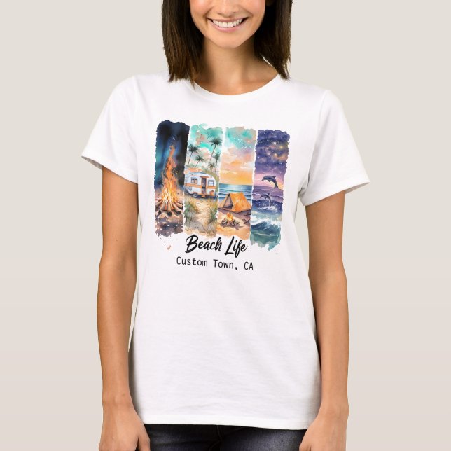 Camiseta Personalizável da Vida na Praia (Frente)