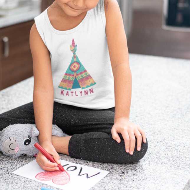 Camiseta Personalize as nativas americanas rosa e azuis (Personalize Native American Pink and Blue Girls Baby T-Shirt )