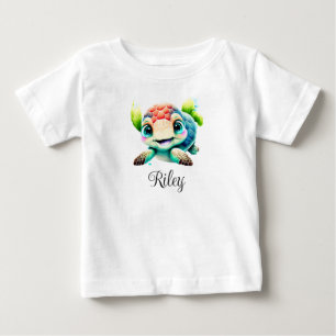 Camiseta Personalize Bebê Crianças Tartaruga Marinha Aquare