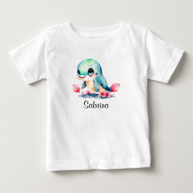 Camiseta Personalize Bebês Crianças Golfinho Aquarela (Frente)