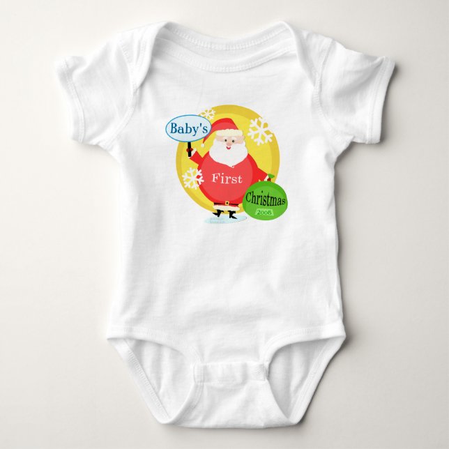 Camiseta Personalize Bodysuit do Natal do bebê o primeiro (Frente)