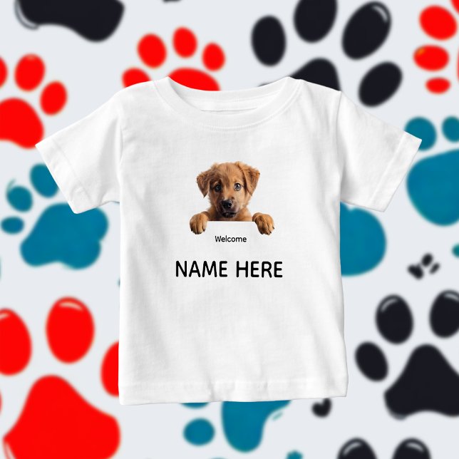 Camiseta Personalize Cute Welcome Puppy  (Criador carregado)