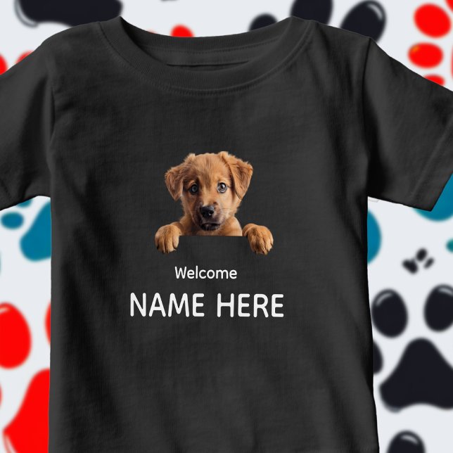 Camiseta Personalize Cute Welcome Puppy  (Criador carregado)