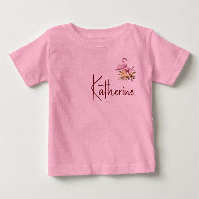 Camiseta Personalize Flamingo com Flores Tropicais Aloha (Frente)