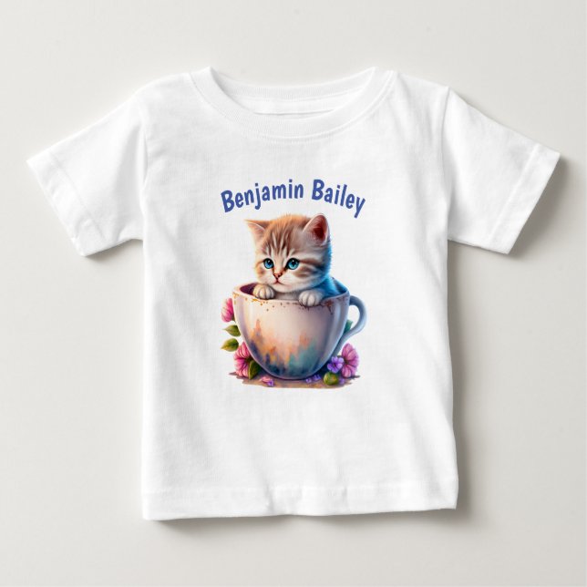 Camiseta Personalize Kitten em uma xícara de chá (Frente)