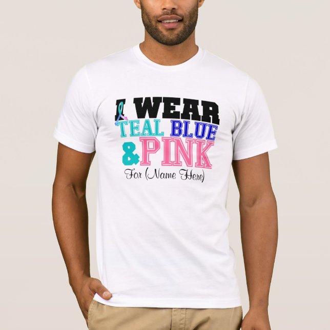 Camiseta Personalize-me vestem o cancer cor-de-rosa & azul (Frente)