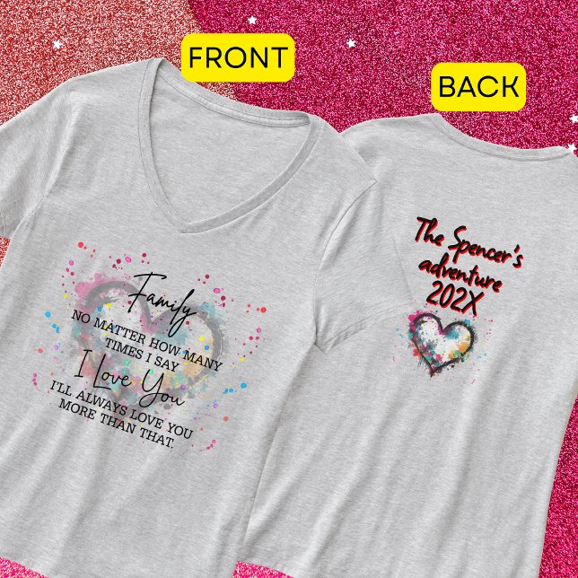 Camiseta Personalize Nome da Família Coração com Salpicos d (Criador carregado)